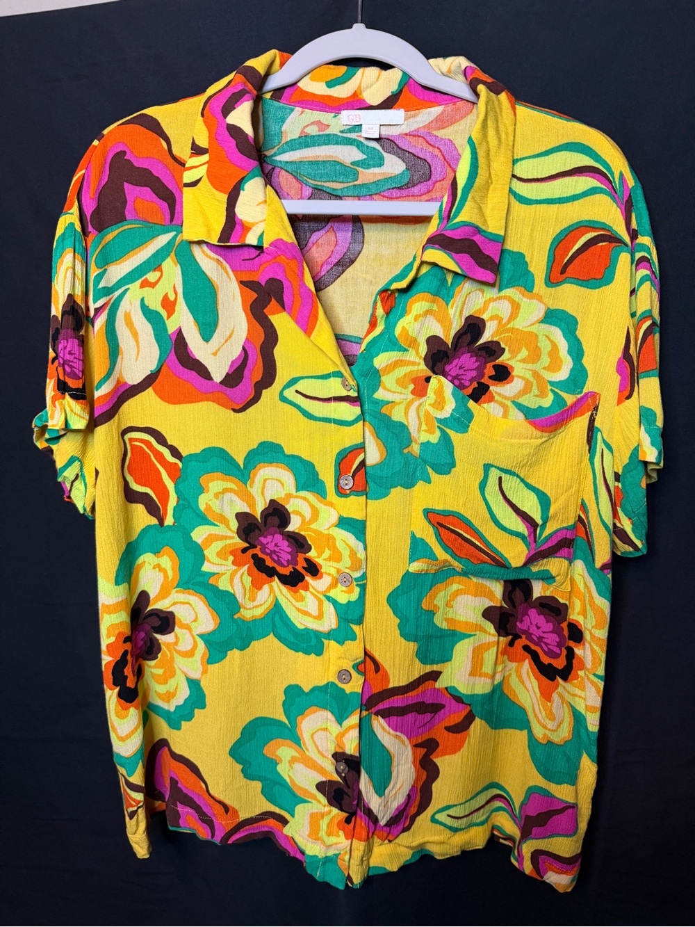 Gianni Bini Vibrant Yellow Floral Button-Front Swim Coverup